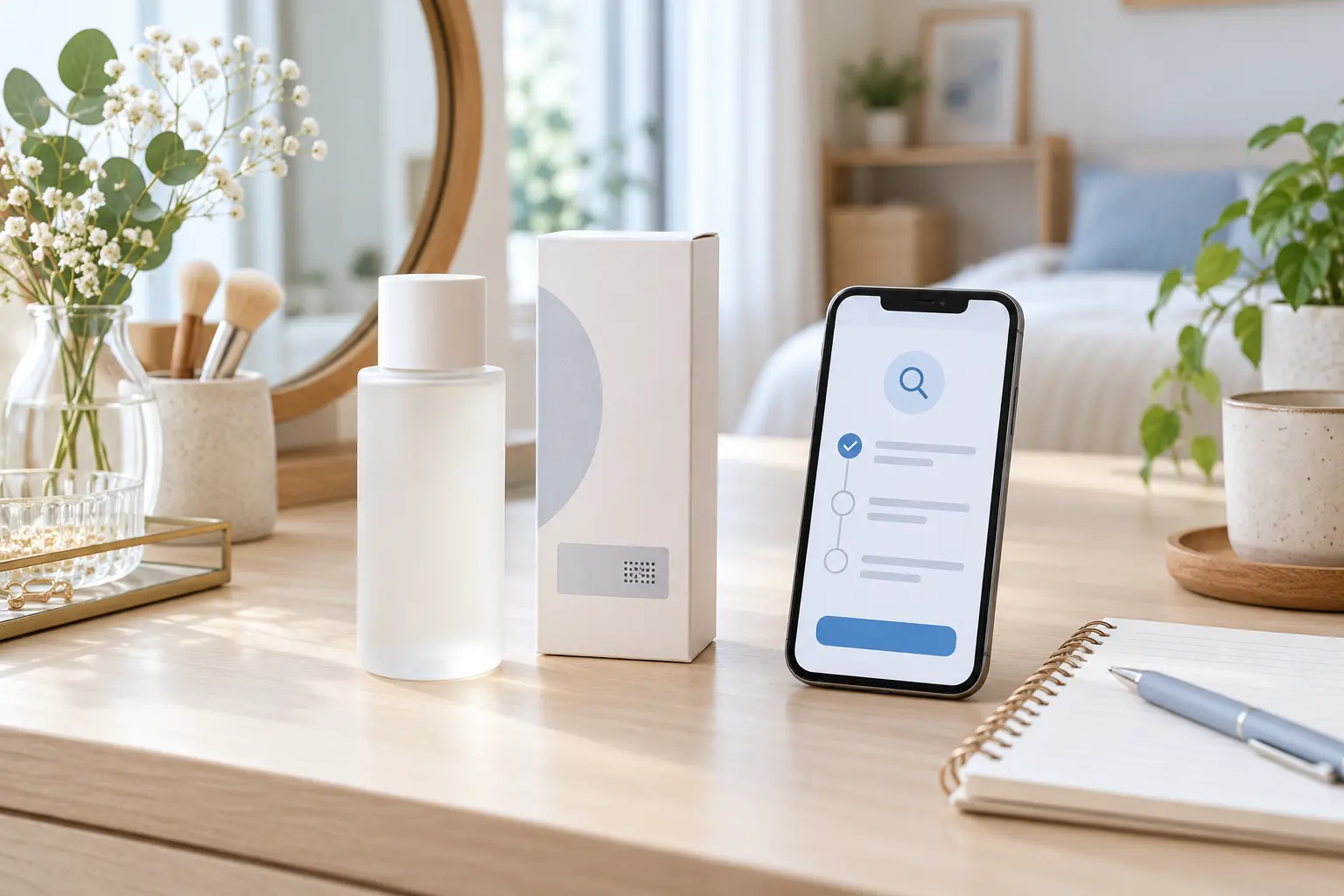 化粧品の販売名とロットを公式回収情報と照合するイメージ